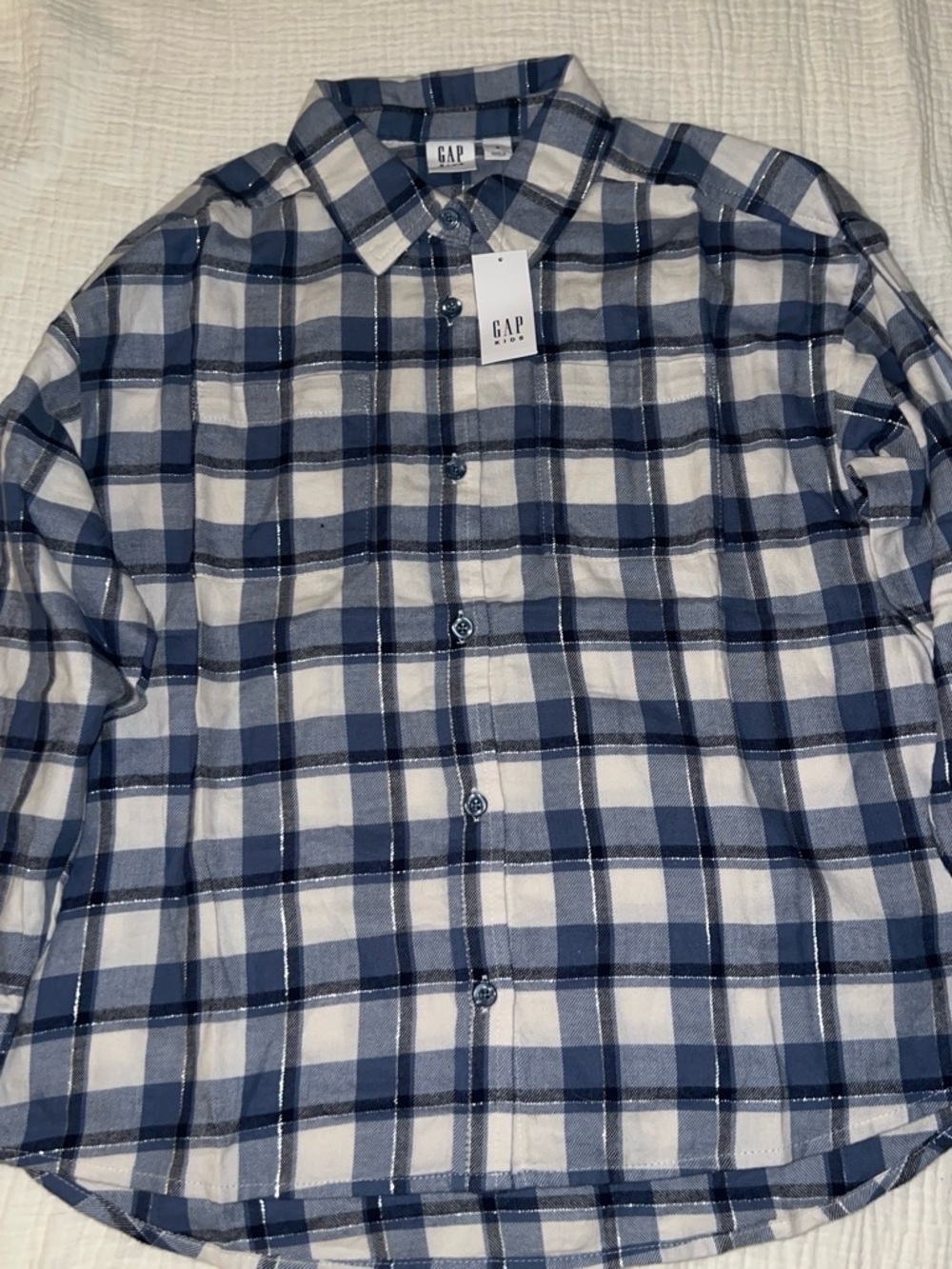GAP Blue and White Plaid Button-Down Shirt